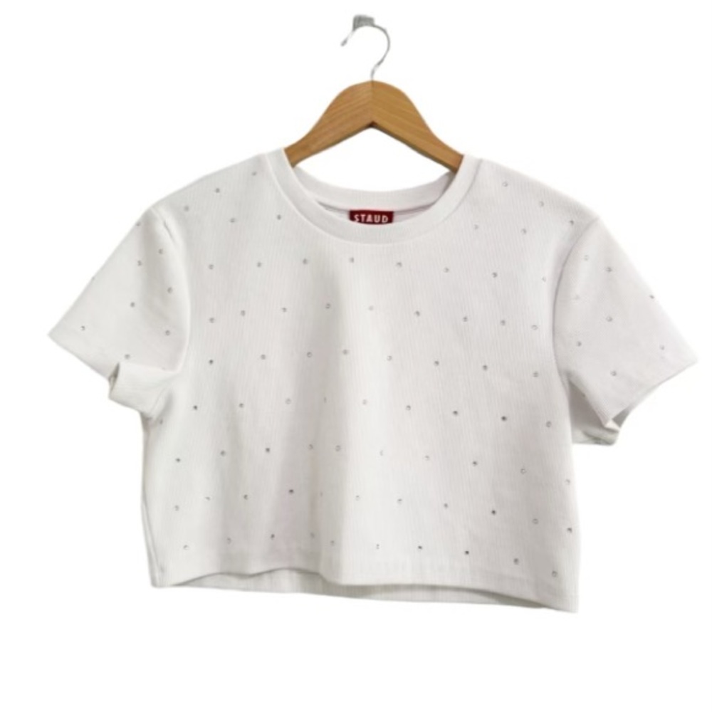 Staud Corso Cropped Shirt White Rhinestone
